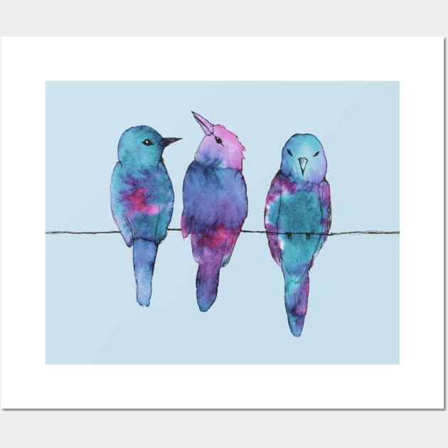 Three birds on a wire Wall Art by Bwiselizzy